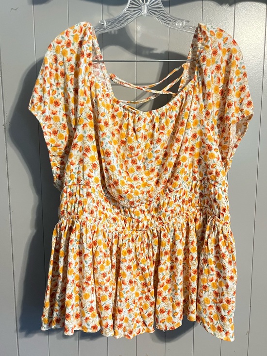 torrid Tops - Torrid Crinkle Gauze Orange floral peplum top
